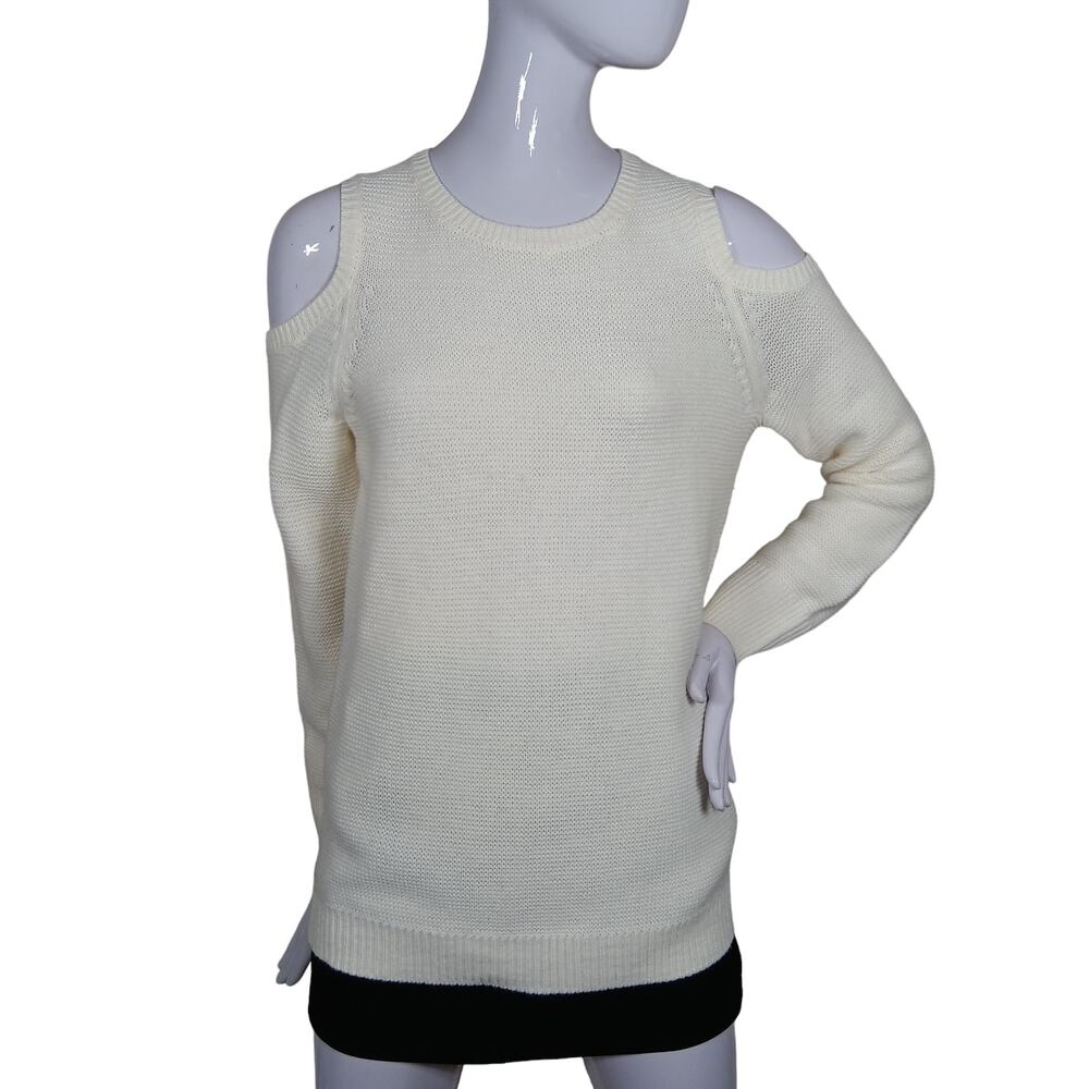 Mossimo Knit Sweater Top Size Small Off White Cold Shoulders Long Sleeve